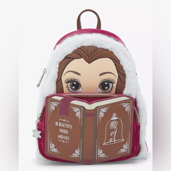 NWT Loungefly Disney BATB Belle Winter Wear Storybook Mini Backpack